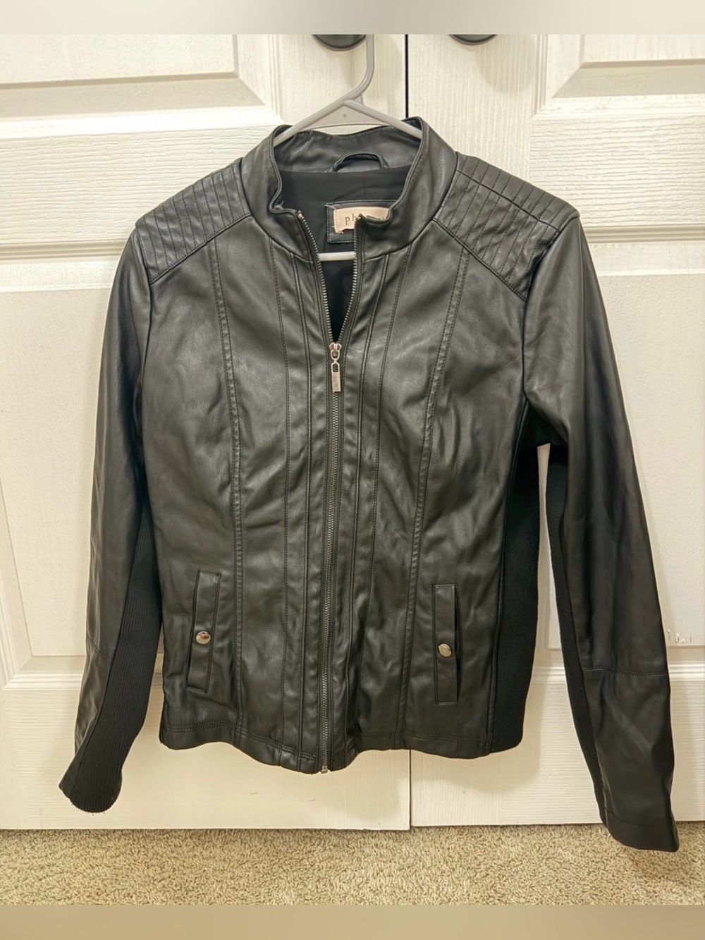 Philosophy Black Faux Leather Moto Jacket Size Medium